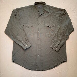 Structure Urban Wear 100% Silk Shirt Mens Medium Button Up Long Sleeve Olive